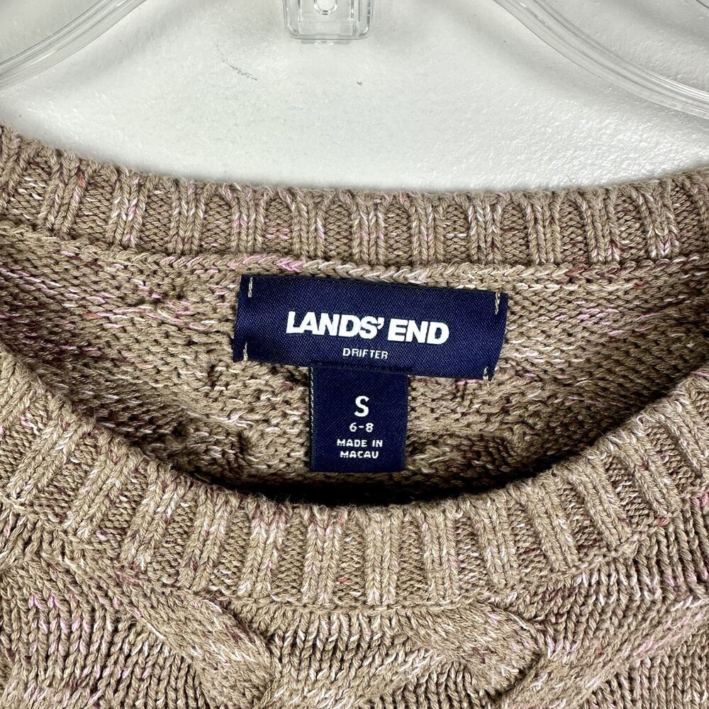 Lands' End Drifter Cable Knit Women's Crew Neck Sweater Brown - Picture 2 of 8